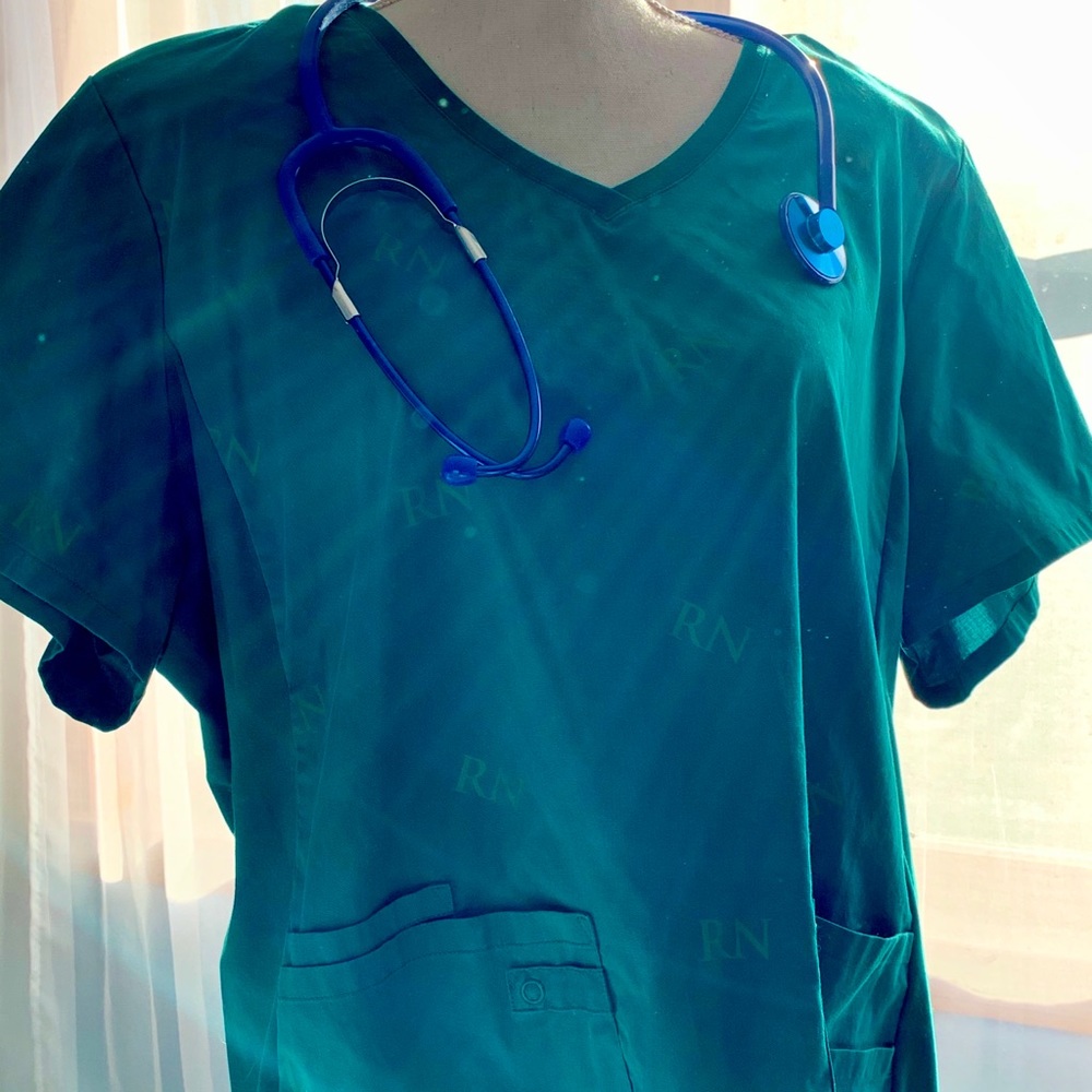 CHEROKEE “RN” PRINT SCRUB TOP -